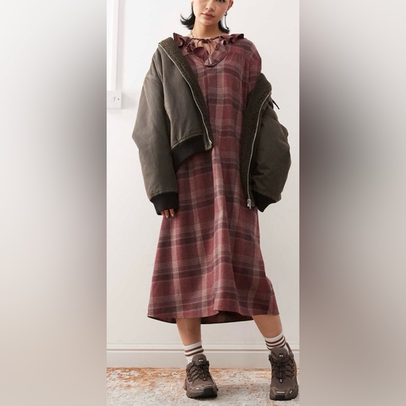 Reclaimed Vintage Dresses & Skirts - Reclaimed Vintage Burgundy Plaid Top